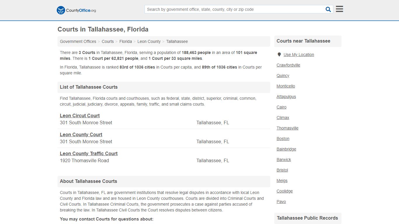 Courts - Tallahassee, FL (Court Records & Calendars) - County Office